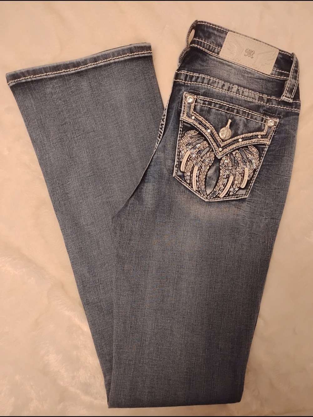 Miss Me Medium Blue Boot Cut Jeans with Embellished Pocket